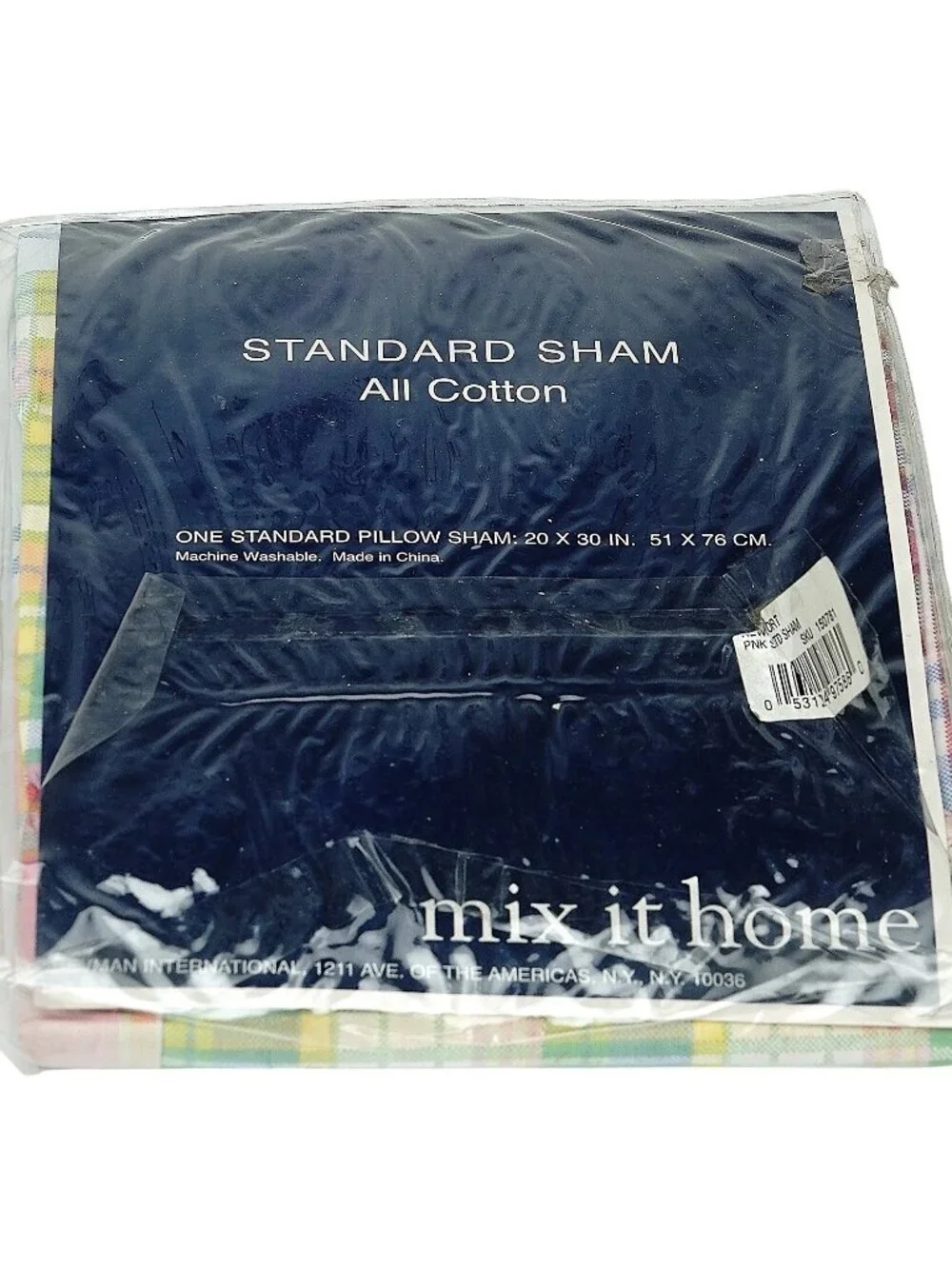 MIX IT HOME One Pillowcase Newport Madras Pink Plaid Standard Size Cotton NWT